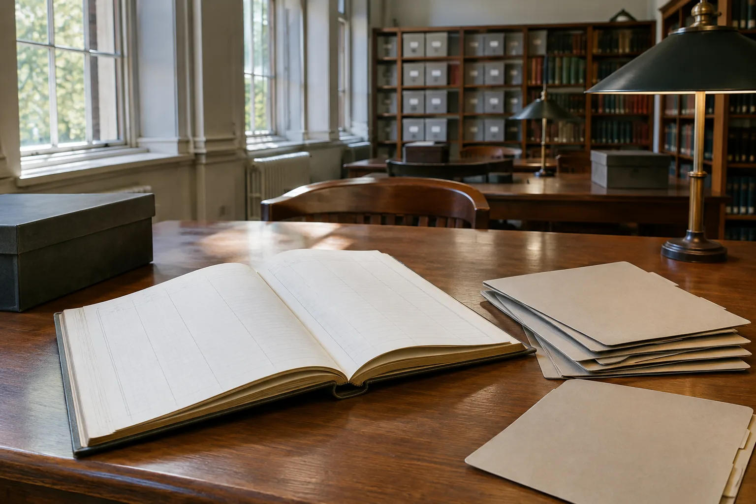 Відкрита архівна книга на столі читальної зали
