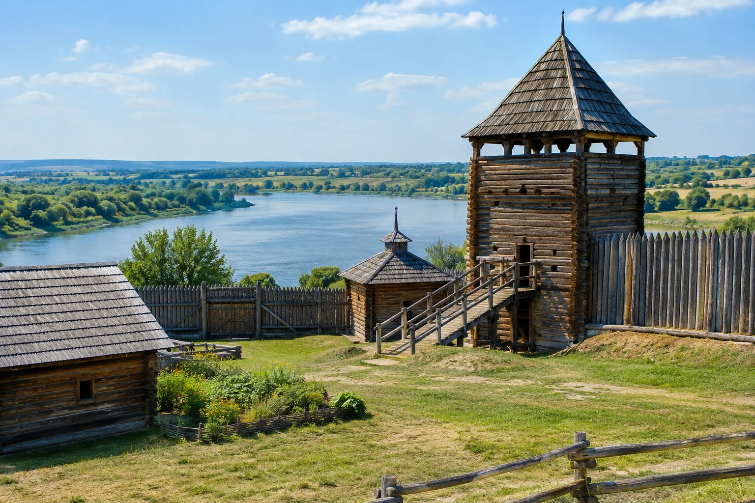 Умовна реконструкція дерев’яних укріплень Запорозької Січі біля річки
