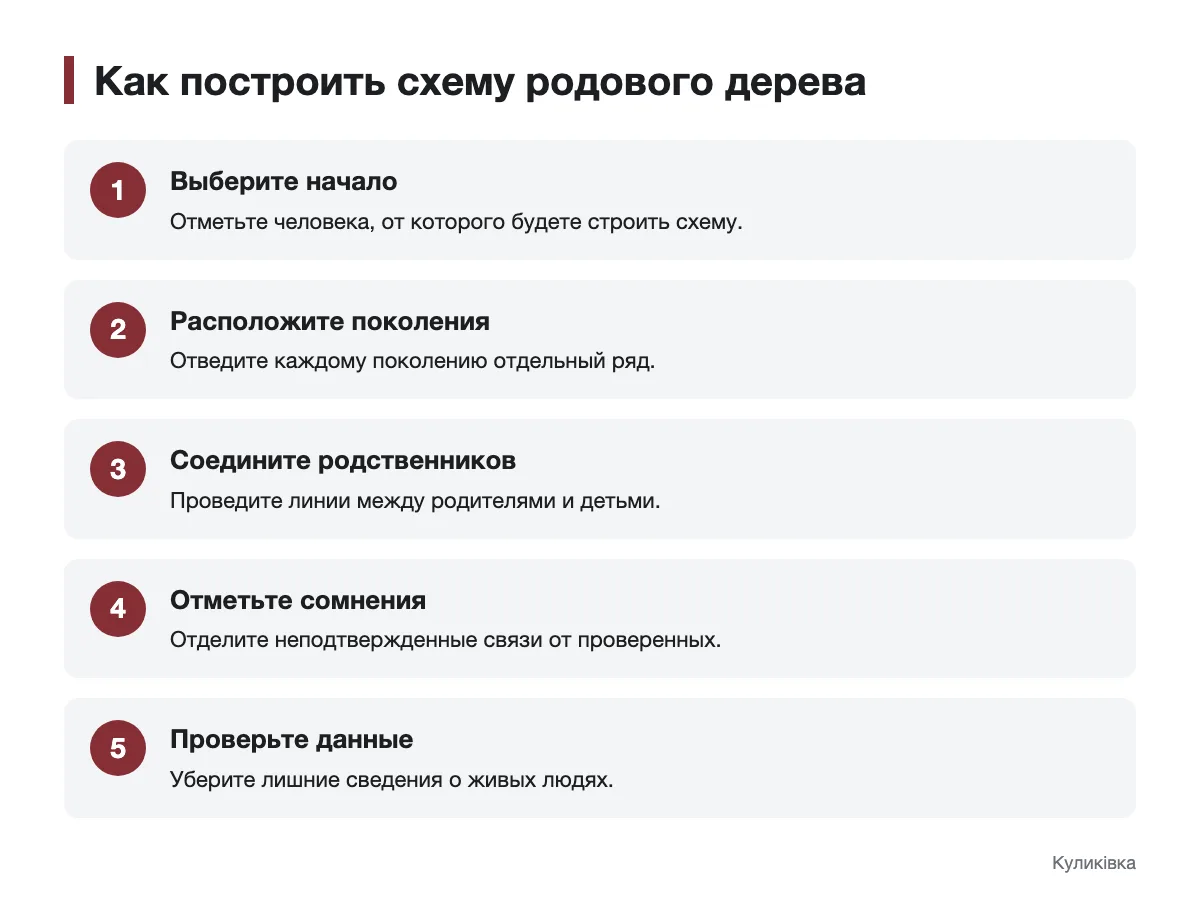 Последовательность построения схемы родового дерева